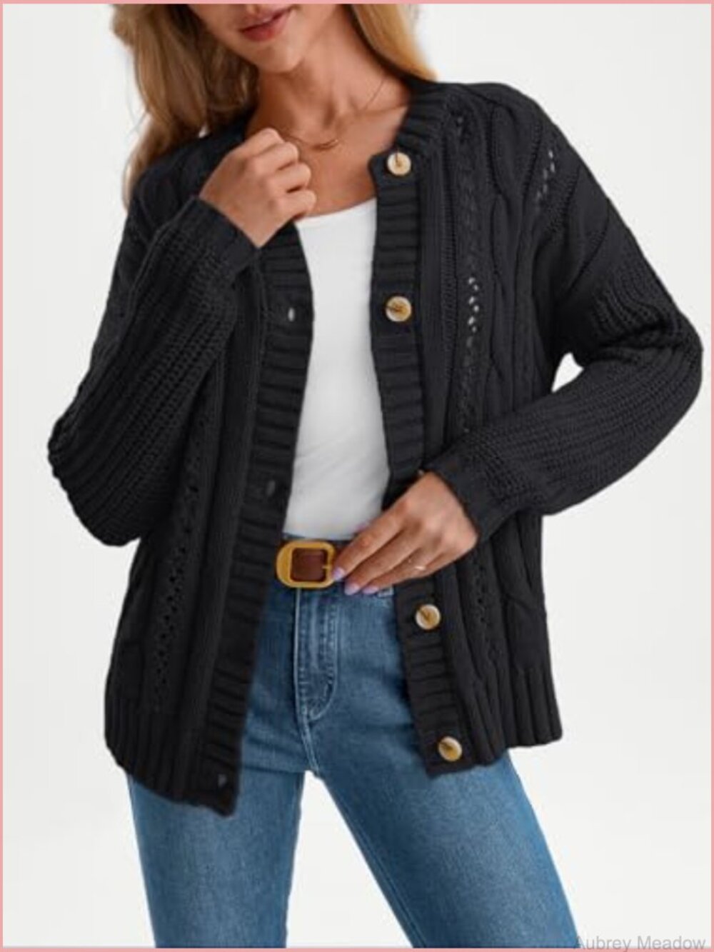 Cable Knit Crochet Cardigan Sweater Button Up Chunky Fall Jacket - Picture 2 of 5